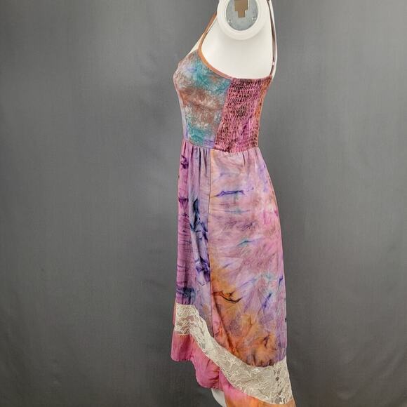 Band of Gypsies Dress XS Tie Dye Lace Trim Boho Festival Look - Picture 3 of 8